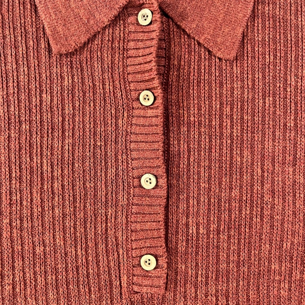 Faherty Miramar smoked paprika Linen Organic Cotton Ribbed Polo Sweater L Womens - Picture 10 of 12